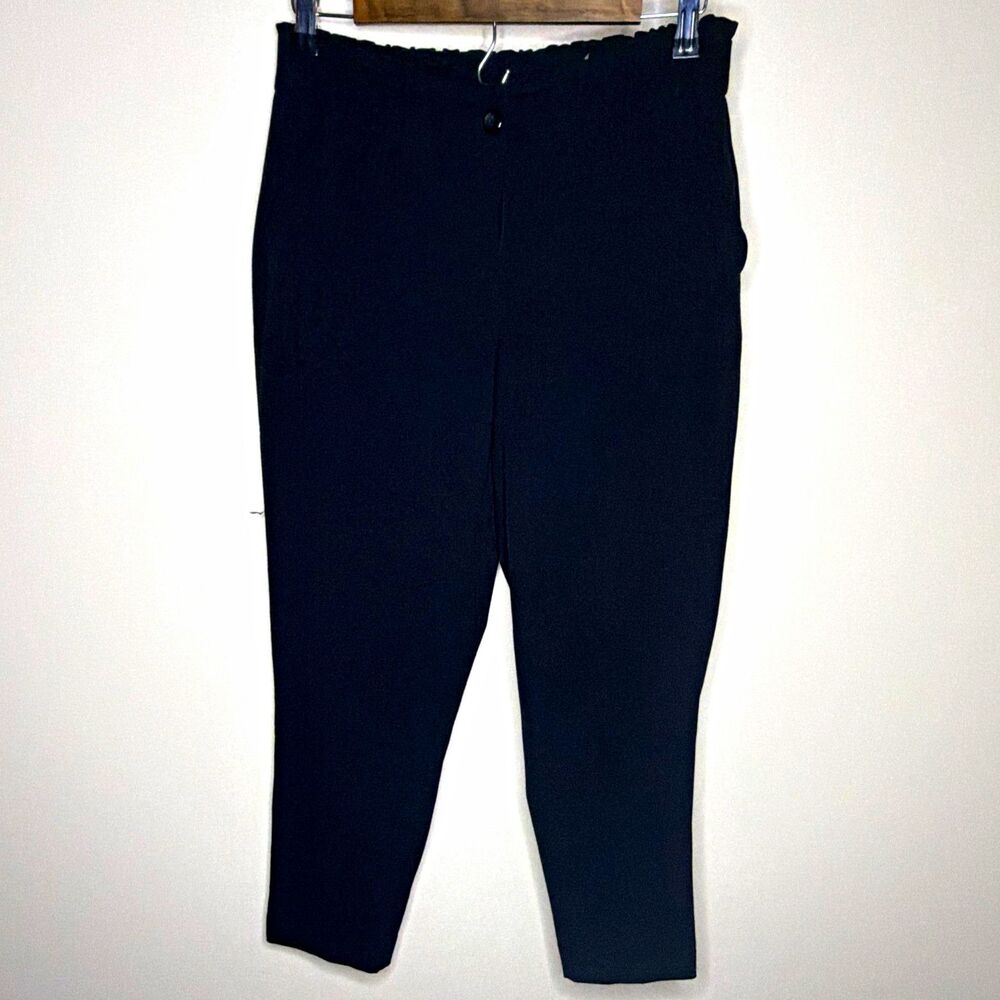 Maurices Women Black Solid Dress Pants Flat Front Elastic Waist Pockets Button
